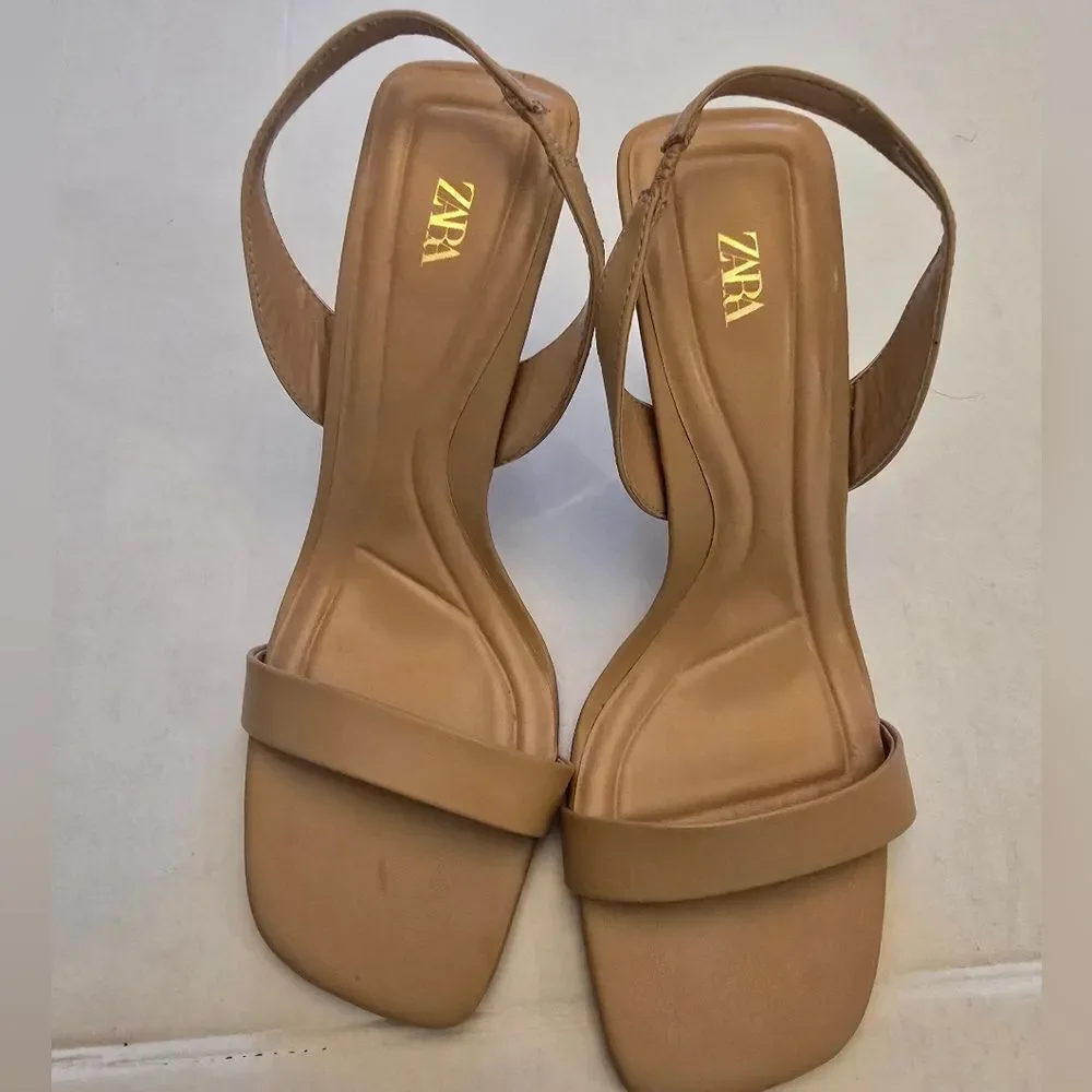 Zara Strappy Sandals In Tan Size 10 - Picture 11 of 12